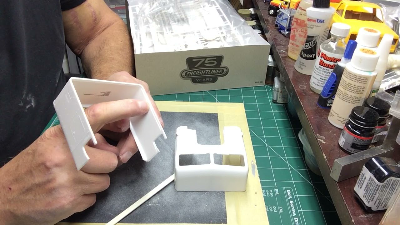 Building scale plastic models: Model trucks: Assembling the AMT multi piece Freightliner cab.