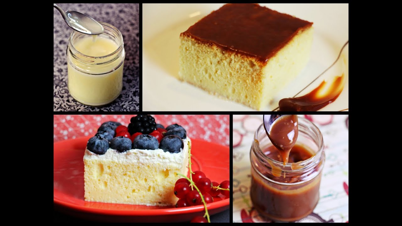 Nasser Milchkuchen mit Karamellcreme oder Sahne und Fr&uuml;chten/ Pastel de tres leches/ Trile&ccedil;e Tatlısı