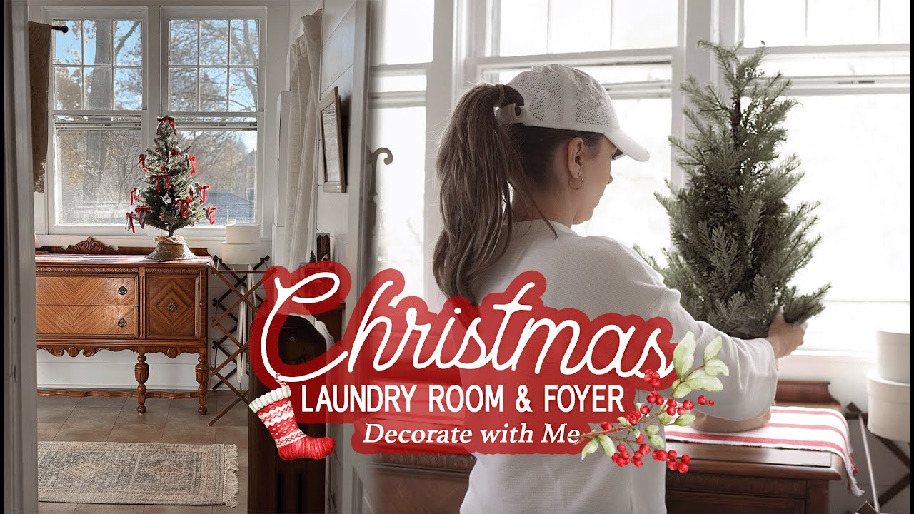 Vintage Christmas Laundry Room & Foyer Decorate with Me (How to Decorate Tabletop Trees)!
