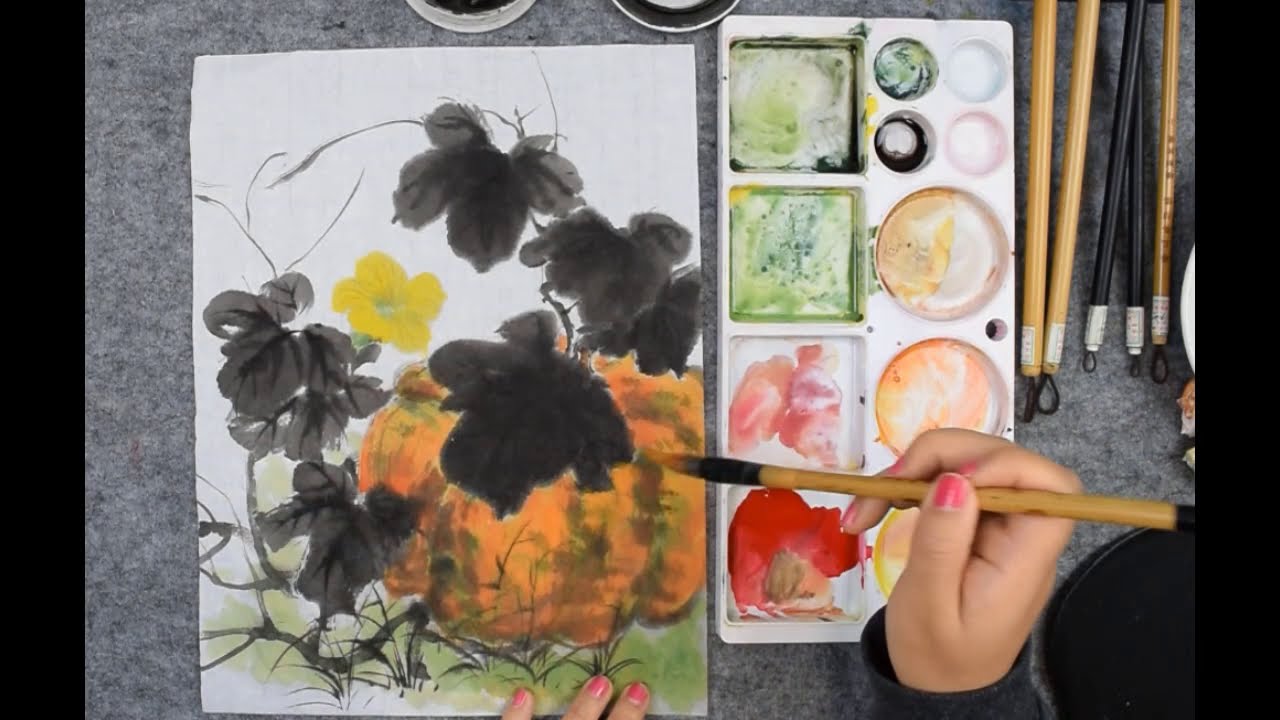 129 How to draw pumpkin  中国画 如何画南瓜