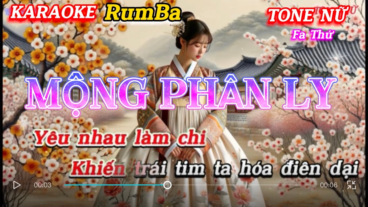 Karaoke | Mộng Phân Ly |Tone Nữ| Rum Ba | Lời Thương Ly Biệt | ST :Thiên Miệu | Beat tam organ