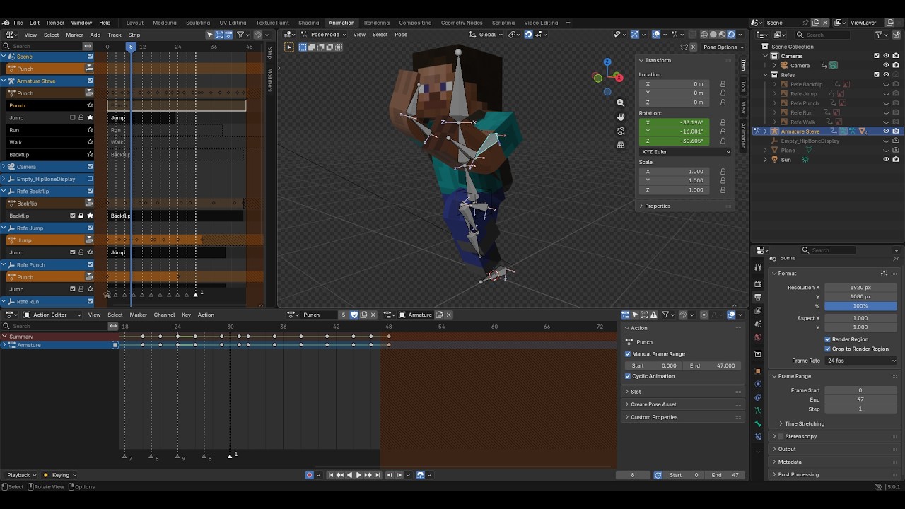Blender Horizontal Jump Animation - Timelapse x4 speed