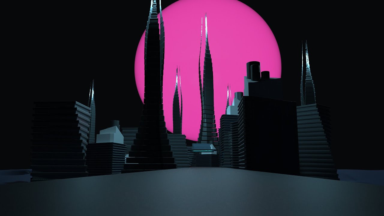 Futuristic retro city fly through on womp3d