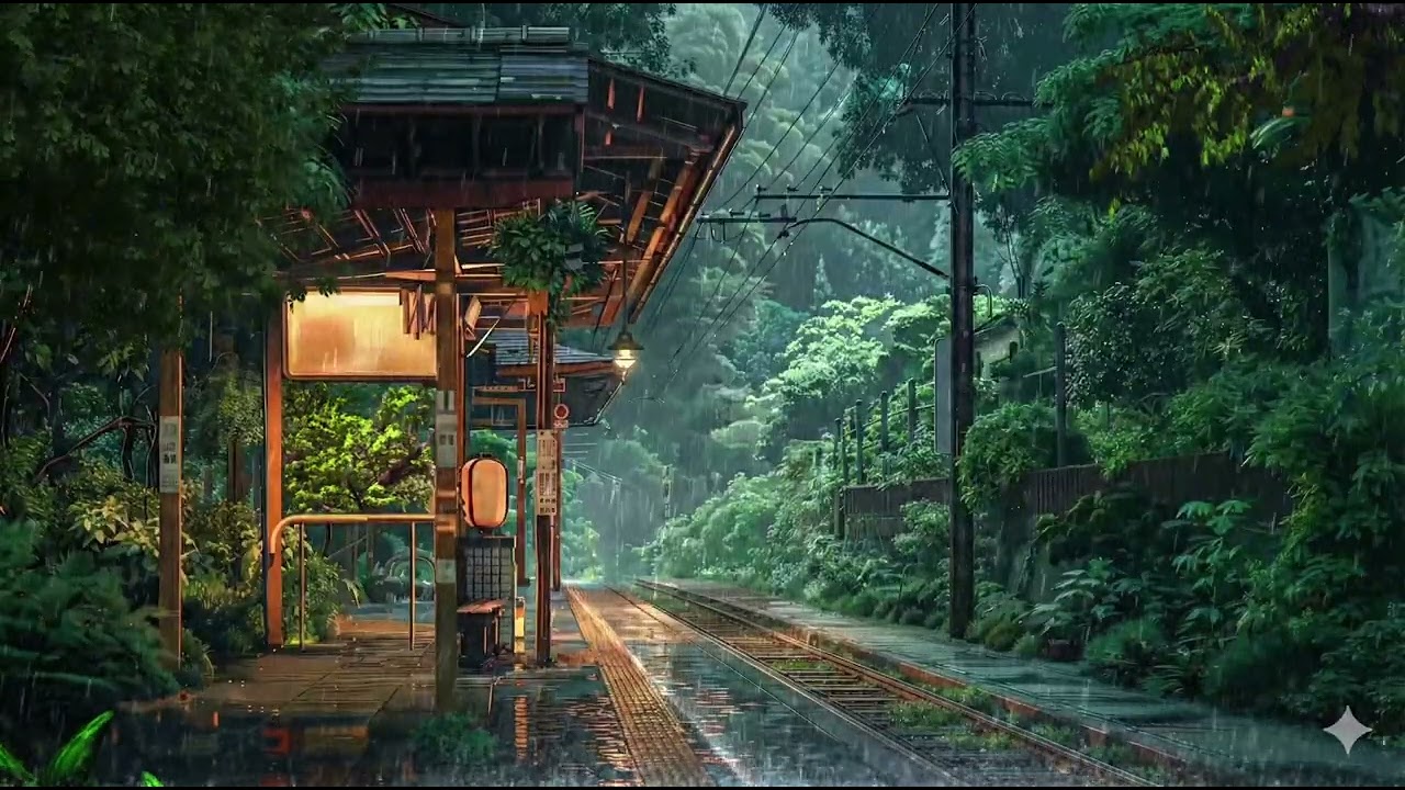 Japanese Train Station at Night: Rain and Calm Ambience for Sleep & Focus