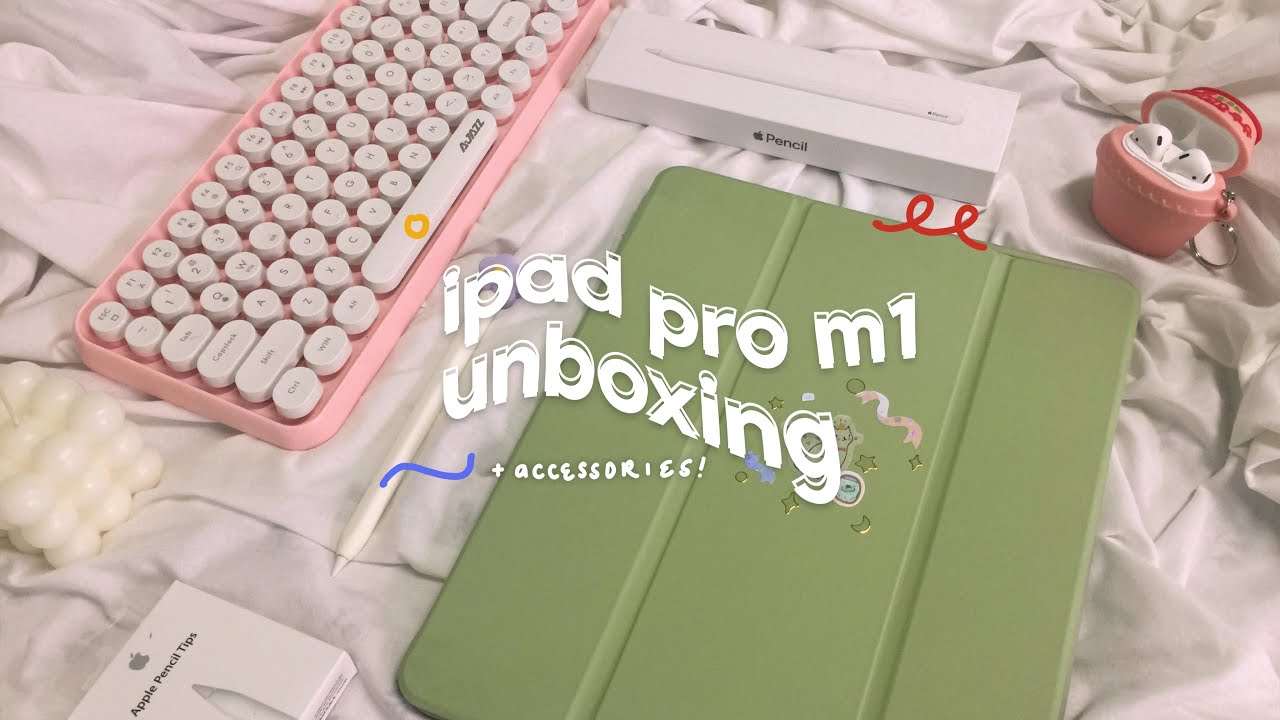  ipad pro 2021 (m1 chip 12.9”) unboxing w/ apple pencil & accessories! 🌱🍄 + genshin impact
