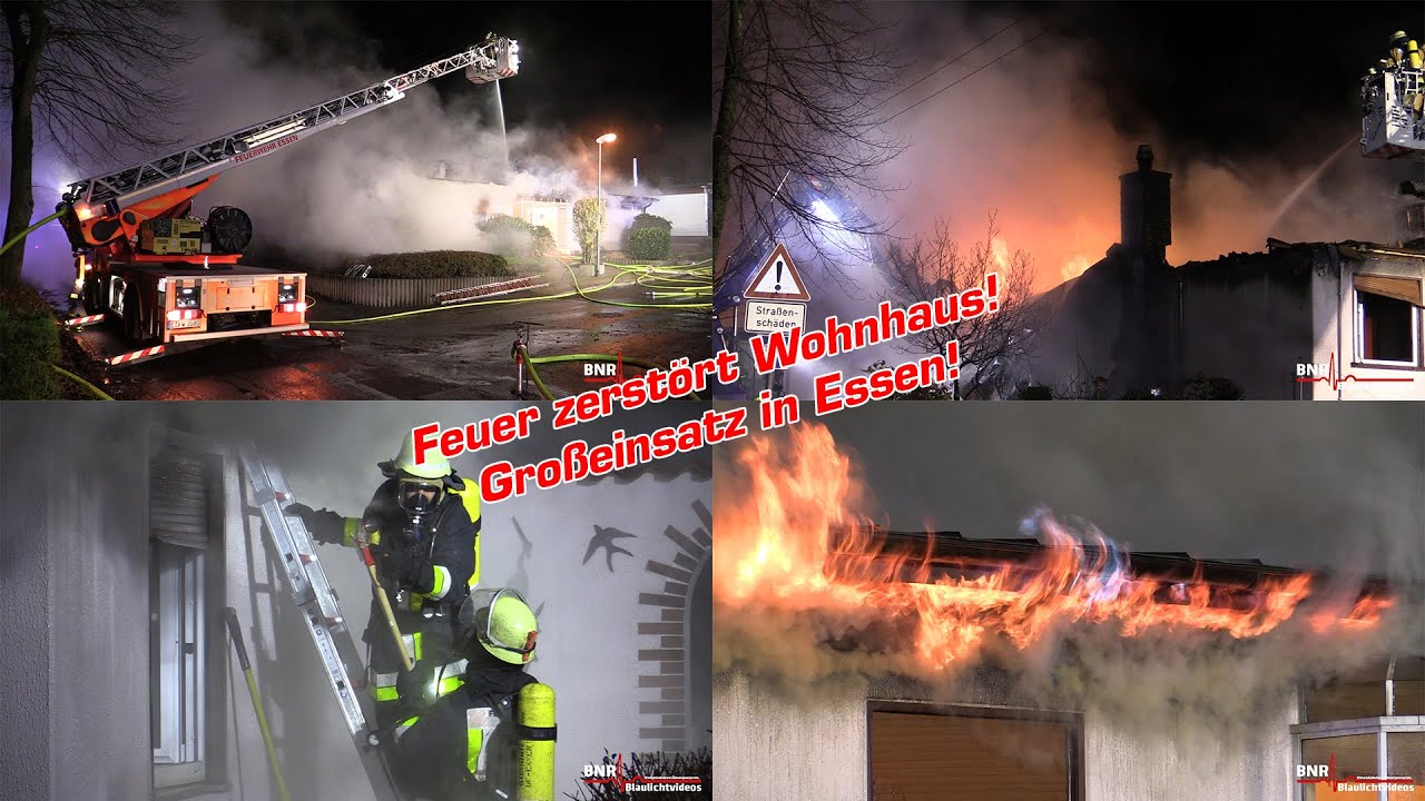 05.12.2021 - Feuer zerst&ouml;rt Wohnhaus! Gro&szlig;einsatz in Essen-Heidhausen! Aufwendige L&ouml;scharbeiten!