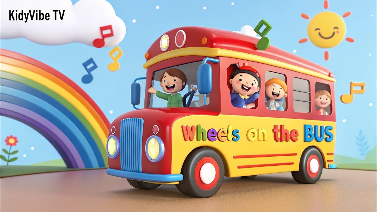 🌈 Wheels on the Bus | Baby Songs & Preschool Learning | KidyVibe TV
