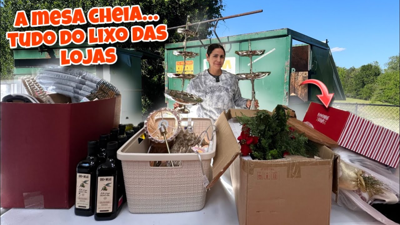 Mesa cheia de coisas novas... Tudo do lixo das lojas dos Estados Unidos!🇺🇸