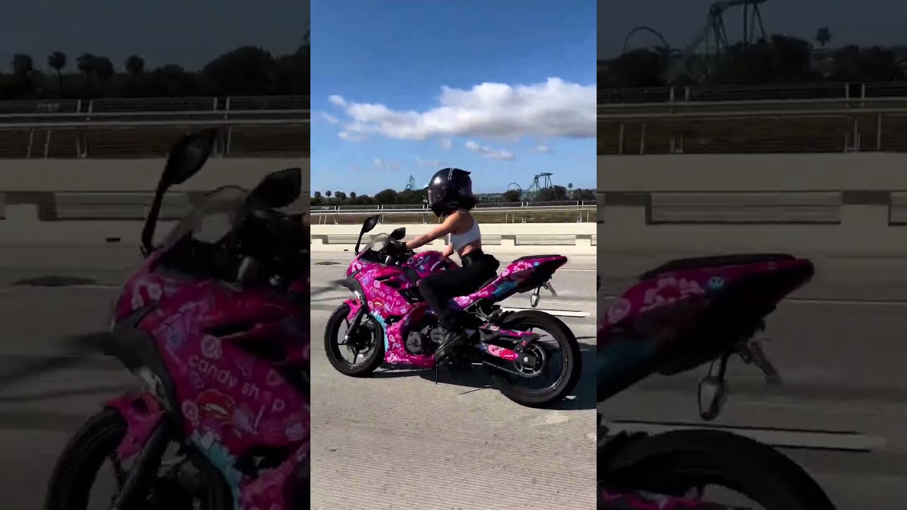 Pretty pretttty girls ride pink bikes 💖🥹 🎥 uhhvic 🏍️🎨 candy.shop.sd ⚠️ FOLLOW FOR MORE NINJA 400