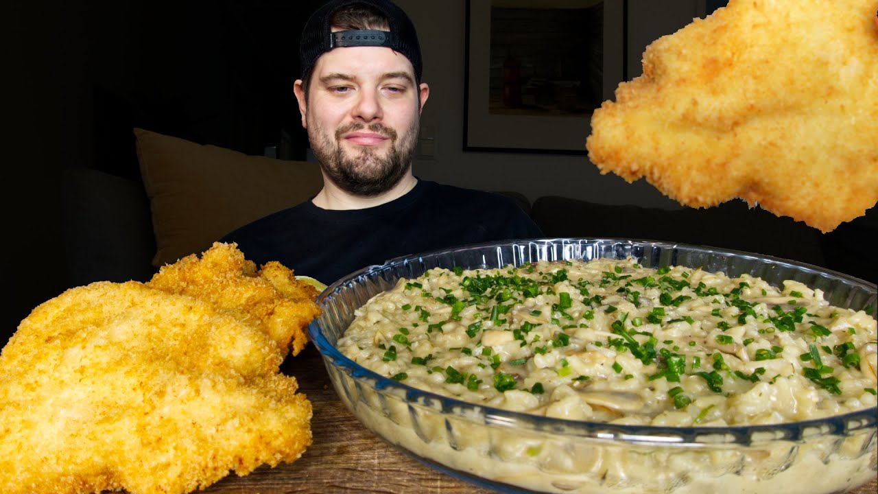 Porcini Mushroom Risotto & Crispy Chicken Schnitzel Mukbang