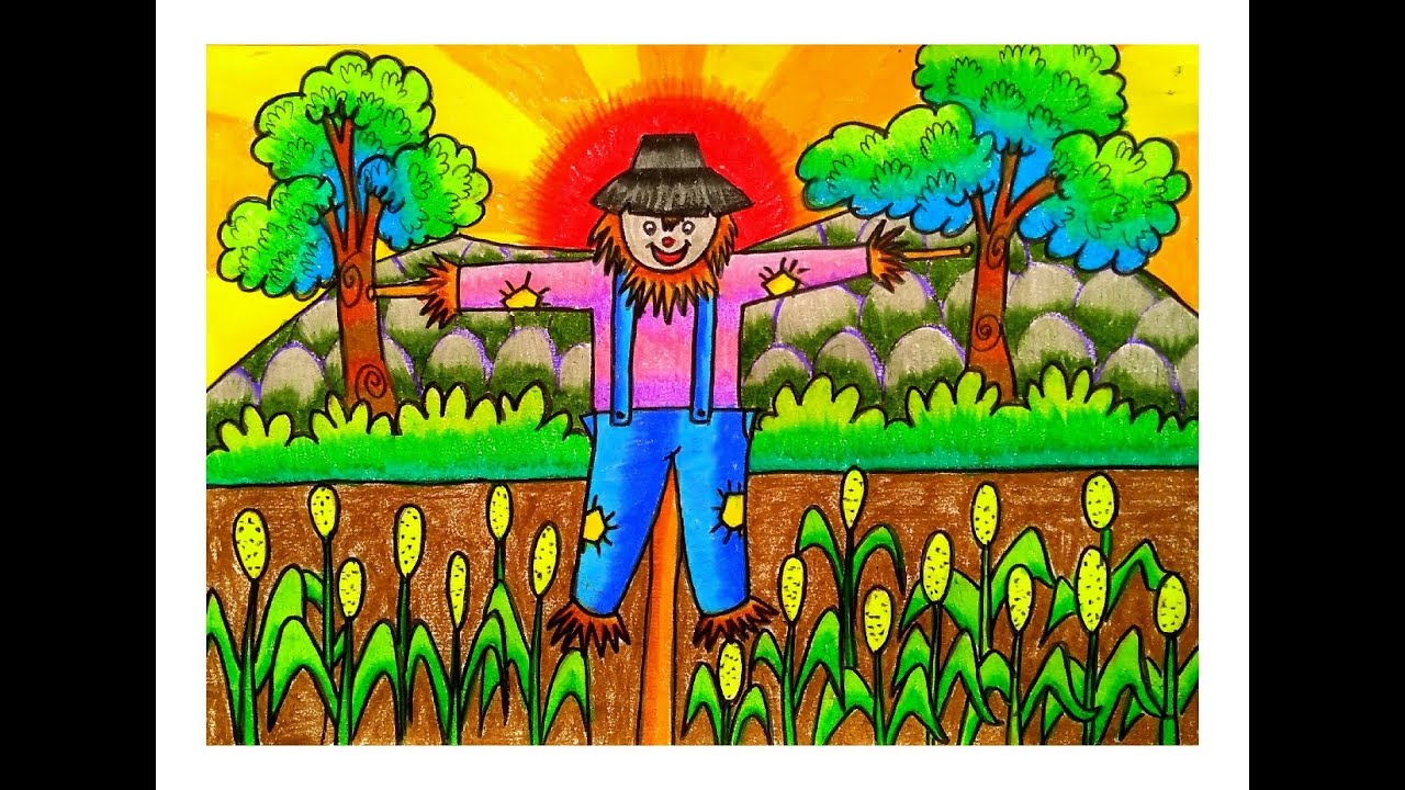 HOW TO DRAW A SCARECROW SCENERY STEP BY STEP| SCARECROW SCENERY DRAWING FOR KIDS @shailajashitole4856