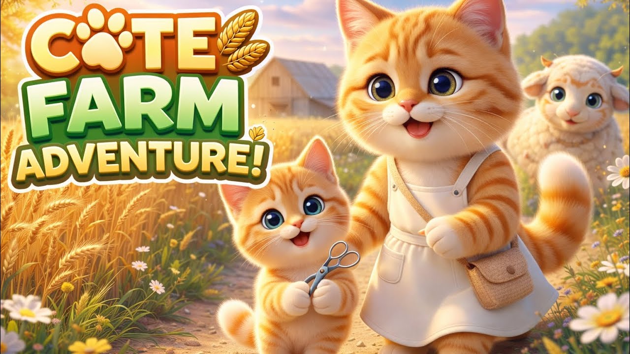 Mama cat trims the fur at farm and do harvesting with kitten at the farm 