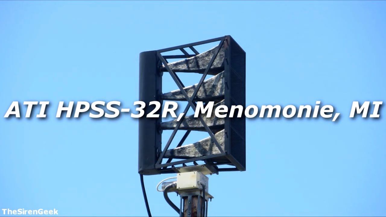 Тест сирены «Торнадо» ATI HPSS-32R — голос и мелодии — Меномини, Мичиган
