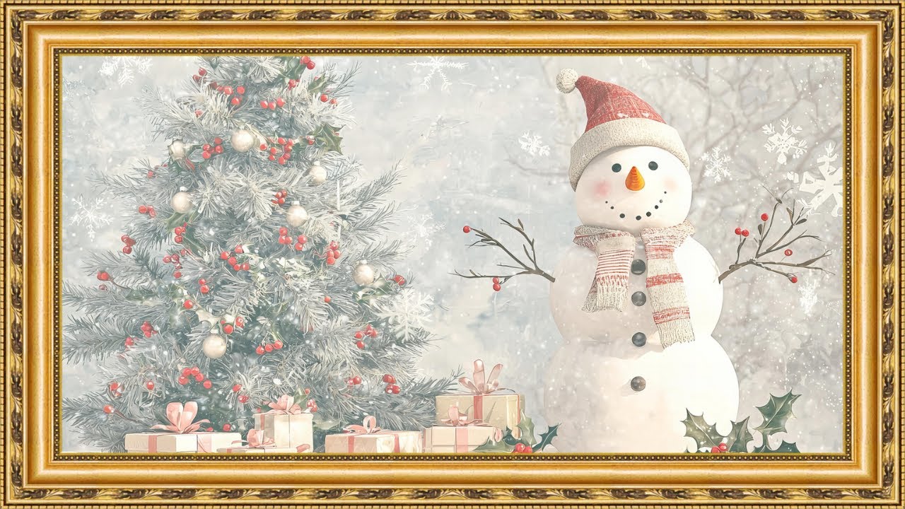 Whimsical Christmas Snowman Scene ☃️ | Cozy Winter Holiday Framed TV Art