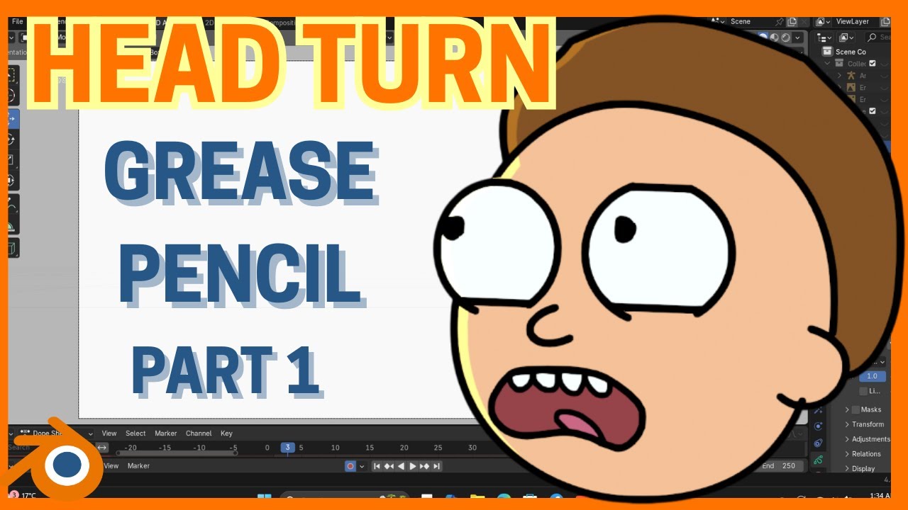 How to Make a Head Turn 2D Animation In Blender Part 1 Drawing (step by step tutorial)