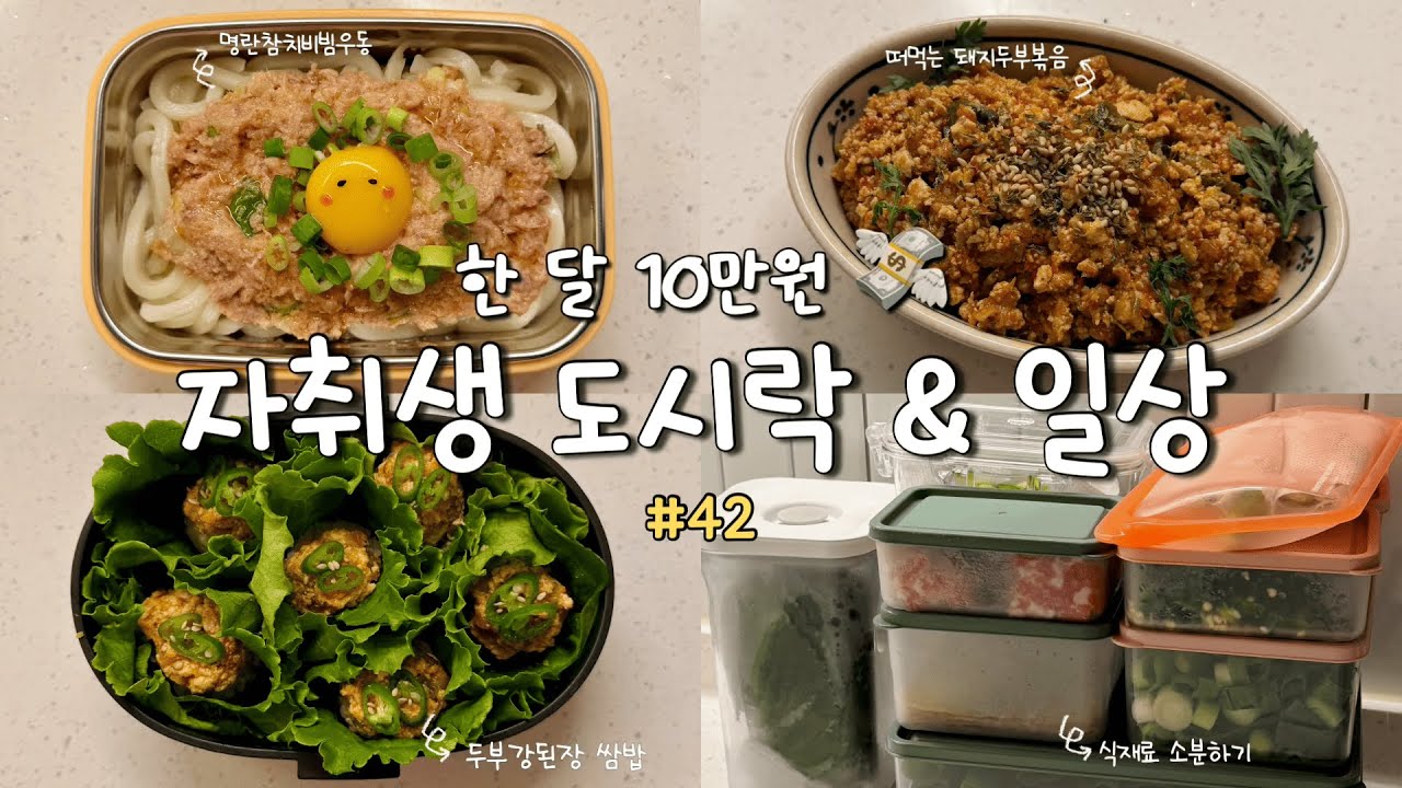 [한 달 10만 원 도시락 💸] 장보고 재료 소분하는 일상 🍱 | 만원으로 일주일 반찬 3종 만들기 👍 | 명란참치비빔우동, 두부강된장쌈밥, 김치수제비 등