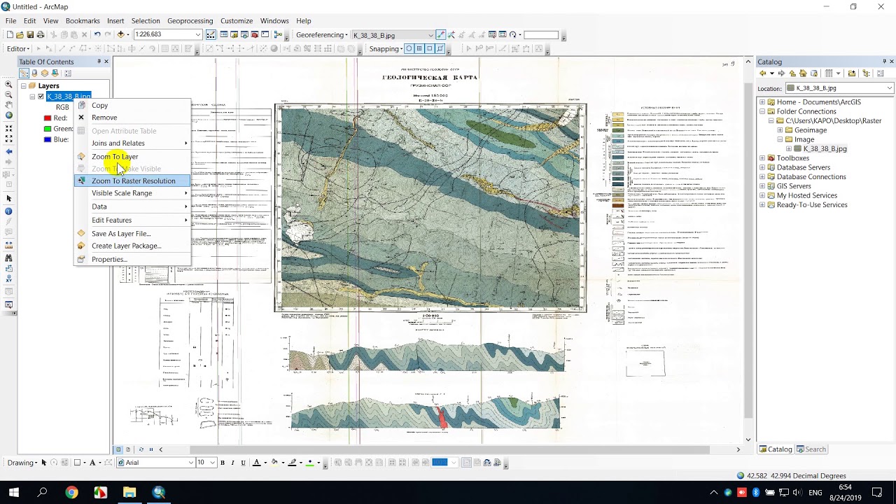 Georeferencing geological map with spherical coordinates