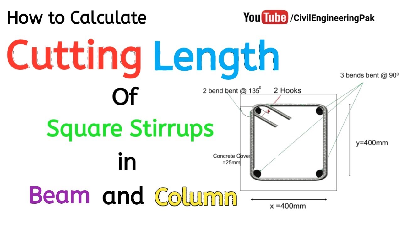 How to Calculate Cutting Length of Square Stirrups in Beam and Column | Civil Engineering