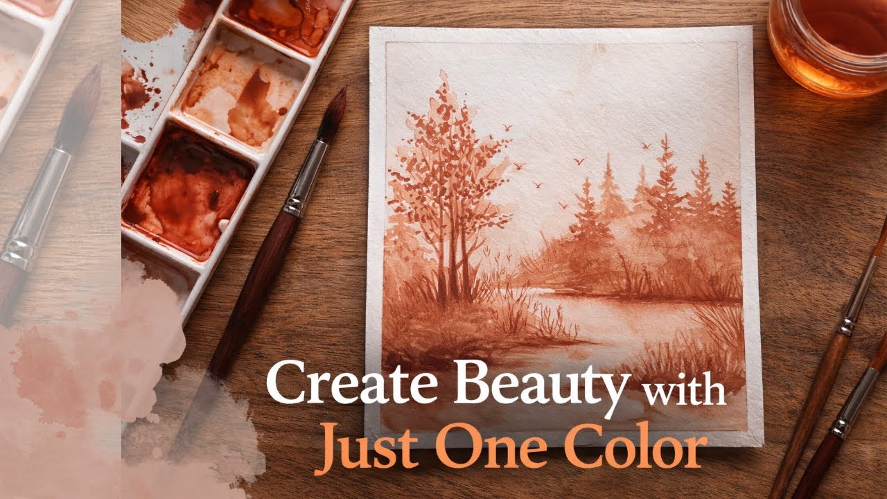 Monochrome painting/Easy landscape with watercolor