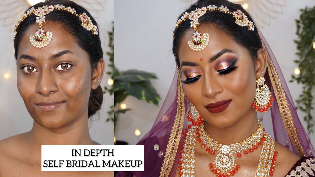 IN-DEPTH GLAM SELF BRIDAL MAKEUP TUTORIAL ✨ | Dusky/Brown/Deep Indian skintones |