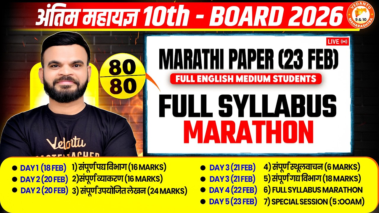 Marathi Full Syllabus Marathon Class 10th 23 Feb | Marathi Class 10th Full English MH Board 2026