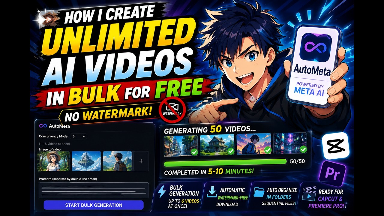 How I Create UNLIMITED AI Videos in Bulk for FREE 🚀 No Watermark | AutoMeta + Meta AI Tutorial