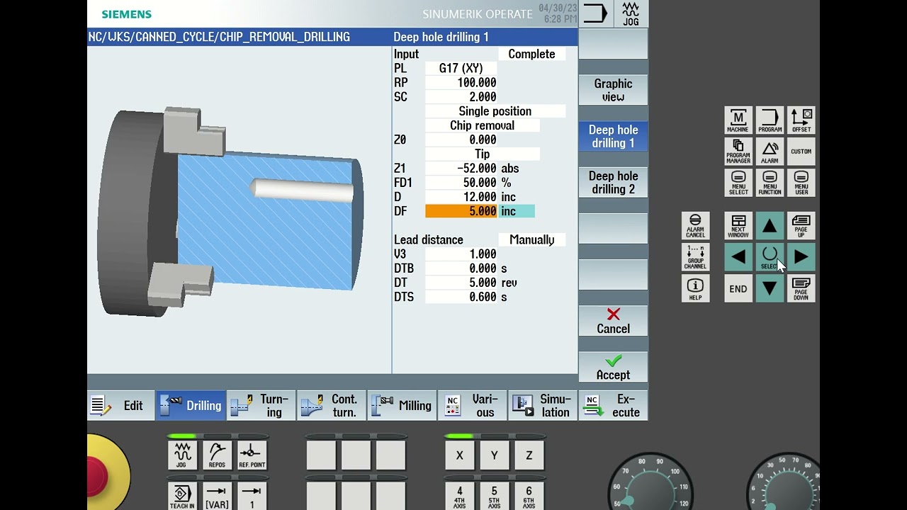 Deep Hole Drilling with Chip Removal Strategy | Siemens | Turning | Lathe