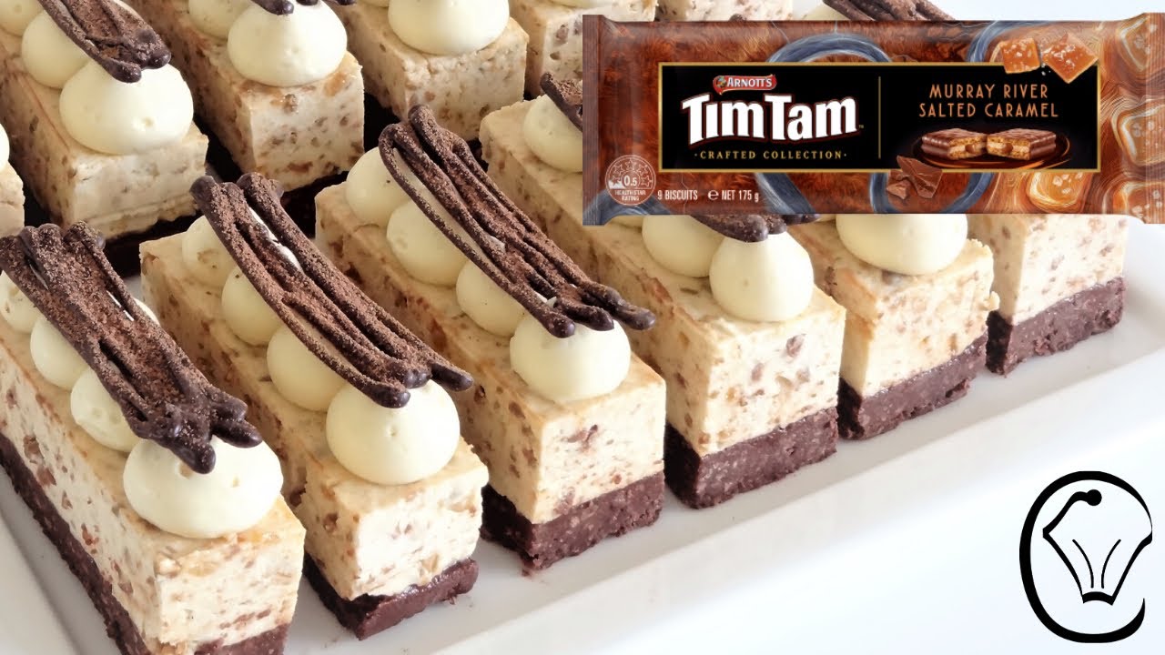 BEST Salted Caramel Tim Tam Cheesecake Bars with Chocolate Truffle Tim Tam Base! MAKE AHEAD No Bake