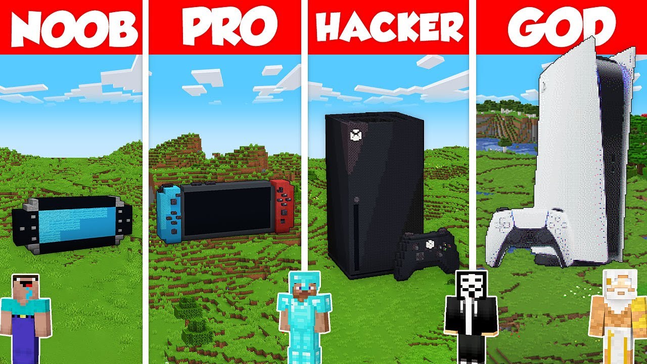 GAME CONSOLE TNT HOUSE BUILD CHALLENGE - Minecraft Battle: NOOB vs PRO vs HACKER vs GOD / Animation