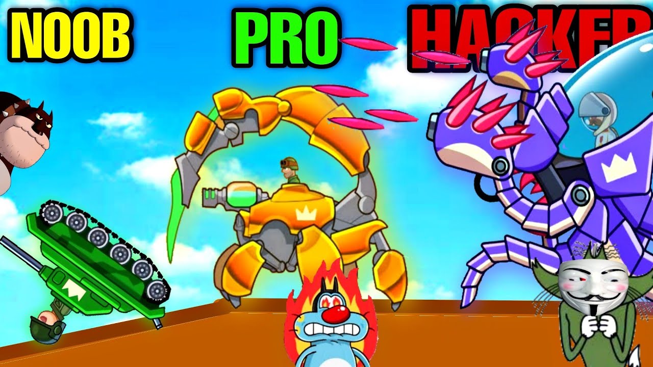 NOOB vs PRO vs HACKER in Hill Of Steel Game with Oggy And Jack 😂 Oggy Game Tank game