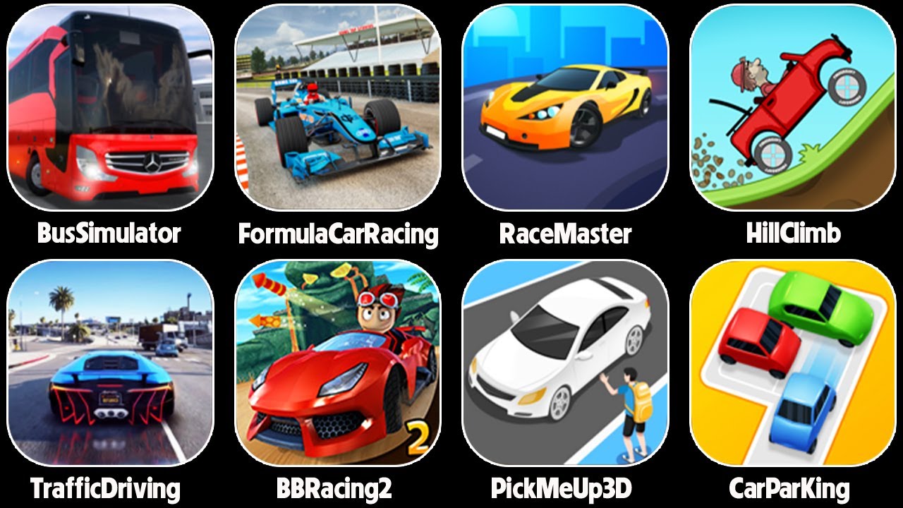 Race Master 3D,Bus Simulator,BB Racing 2,Traffic Driving,Car Parking,Formula Car Racing Stunts 3D