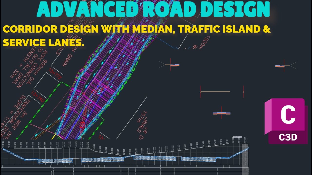 ADVANCED ROAD DESIGN WITH MEDIAN, ISLAND & SERVICE LANE - CIVIL 3D 2025