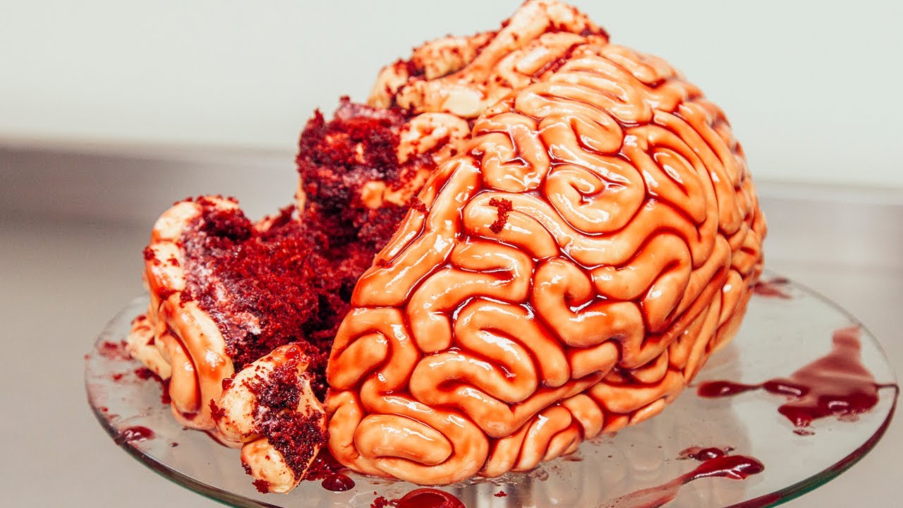 How To Make A BRAIN CAKE! Red velvet cake, fondant and raspberry jam!