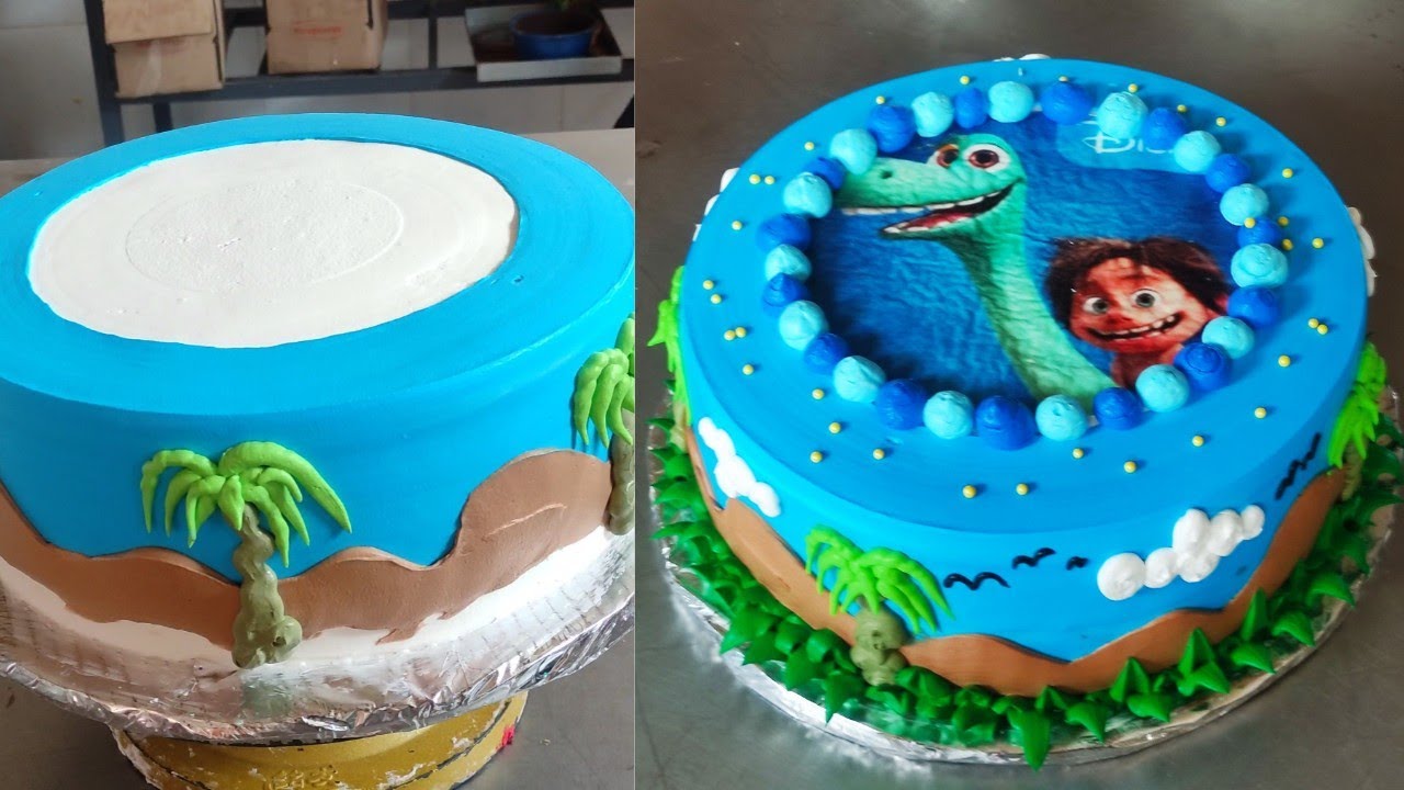 Cómo decorar  pastel de UN GRAN DINOSAURIO   con solo crema  | torta de un gran dinosaurio en crema