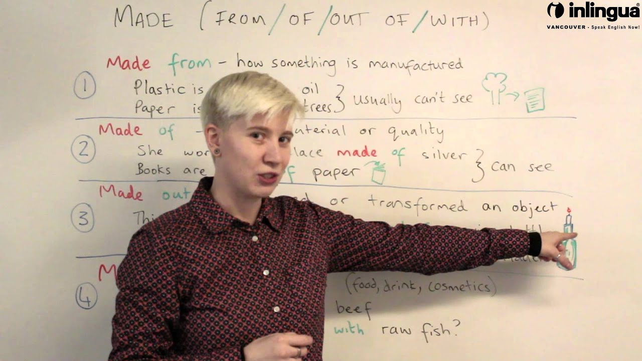 The use of the verb to make (made from, of, out and with) - English Lessons inlingua Vancouver