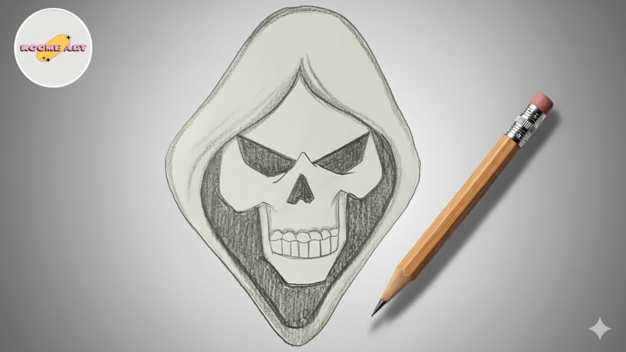 how to draw skull wearing hat simple | step by step pencil drawing easy | scary mask