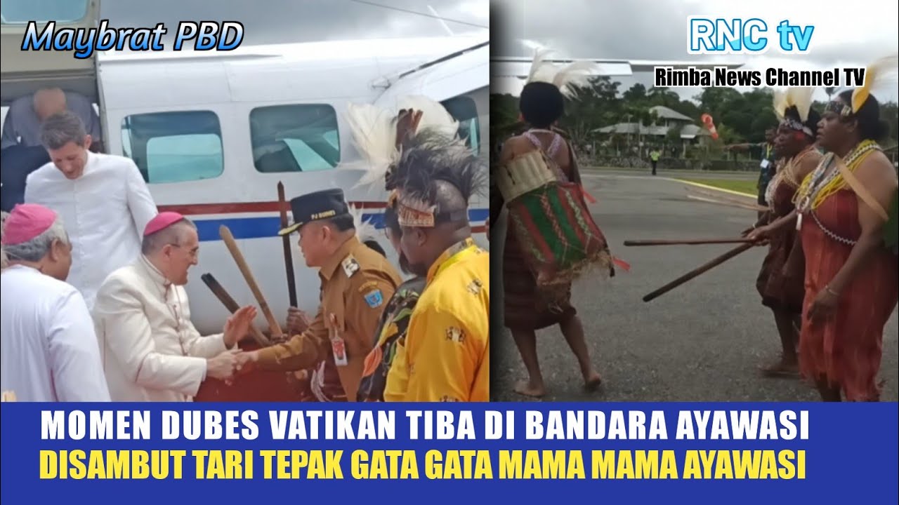 DUBES VATIKAN RI, MGR PIERO PIOPPO TIBA DI BANDARA AYAWASI, DISAMBUT TARI MAMA2 AYAWASI‼️RNC TV