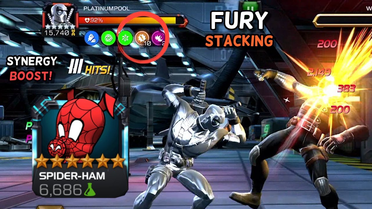 Platinumpool and Spider-Ham Synergy = Quick Fury Stacking! | Marvel Contest of Champions