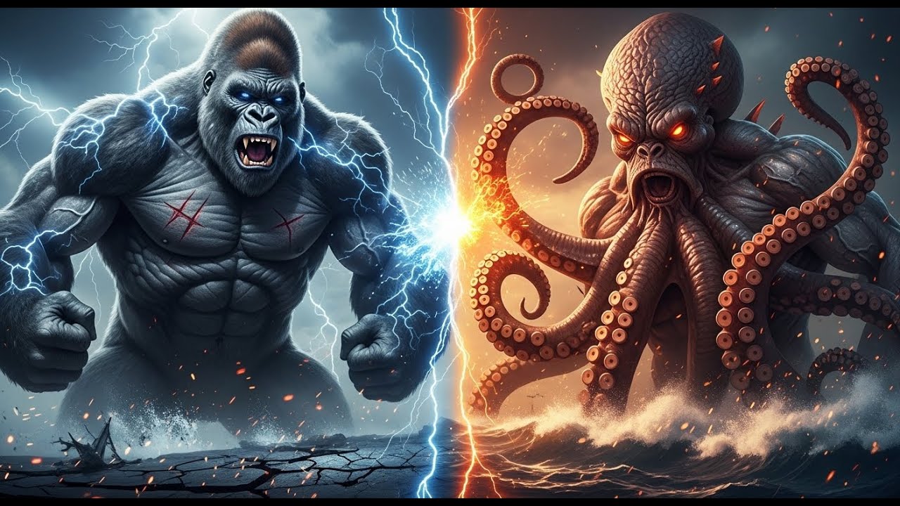 King Kong vs Octopus. Who Wins the Ultimate Island Showdown?video