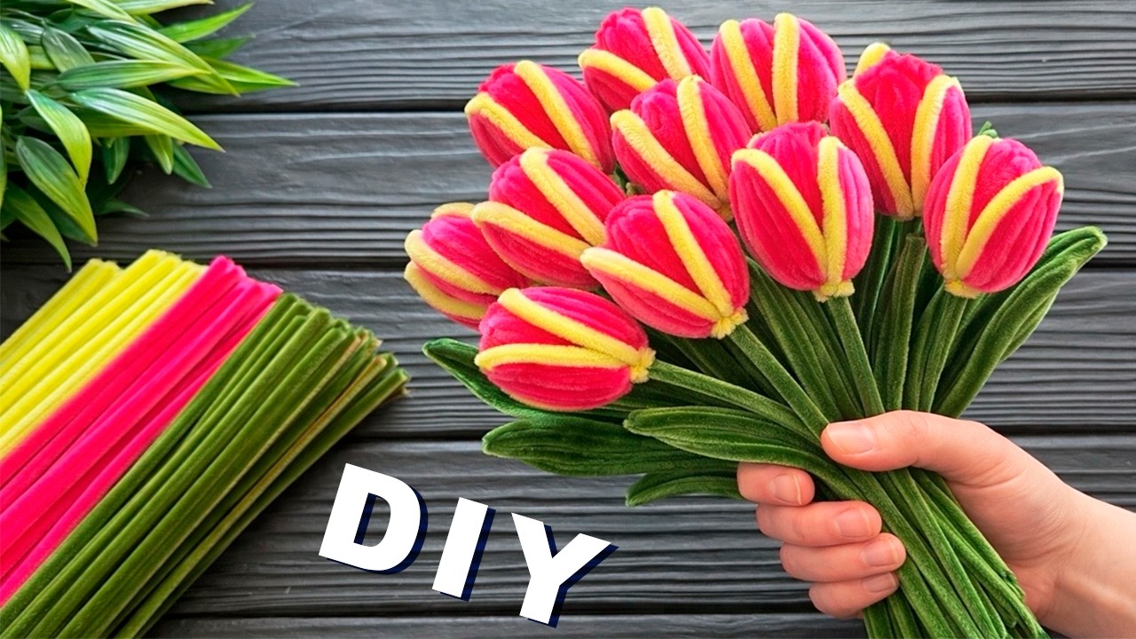 DIY Craft Ideas! How to Make Tulip Flower from Chenille Stems Pipe Cleaner Flowers Ideas