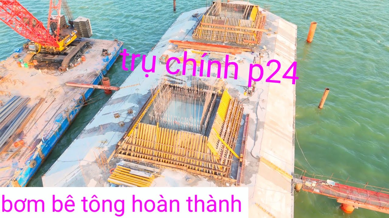 Cầu đại ngãi 1 nhà thầu bơm bê tông bệ thân trụ chính p24 hoàn thành 