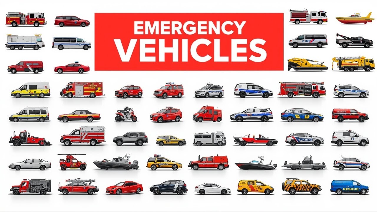 Машины скорой помощи для детей | Изучение машин скорой помощи, пожарных машин и полицейских автом...