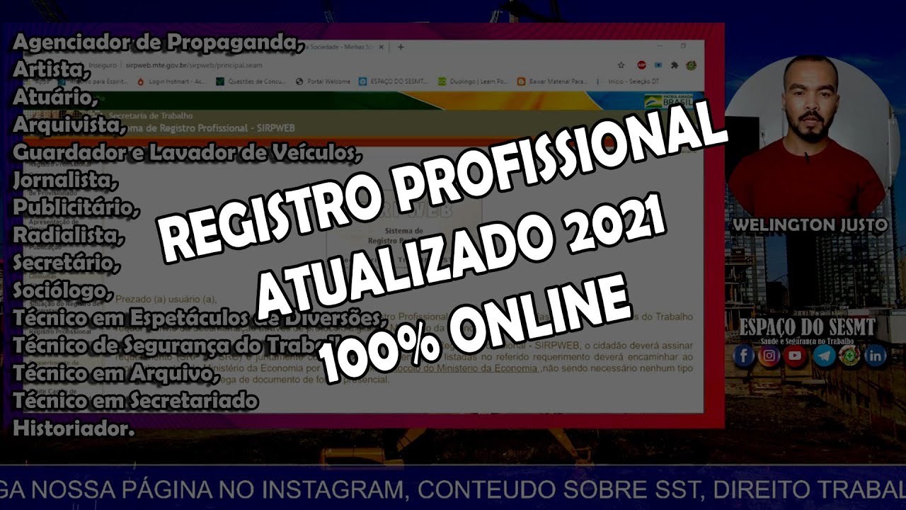 REGISTRO PROFISSIONAL 100% ONLINE - ATUALIZADO 2024 - Segurança do trabalho