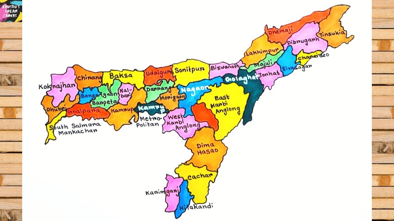 How to draw Assam map with districts | Assam map drawing step by step | Map drawing easy tricks