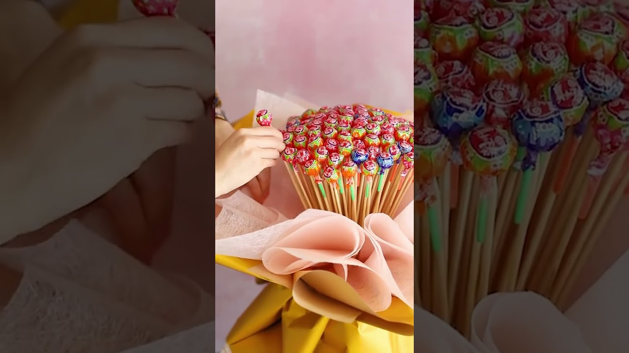 how to make a candy bouquet🍭🍭💐 #florist #flowerarrangement #giftwrapping  #candybouquet
