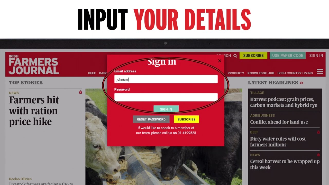 How to log in to your Irish Farmers Journal subscription on desktop