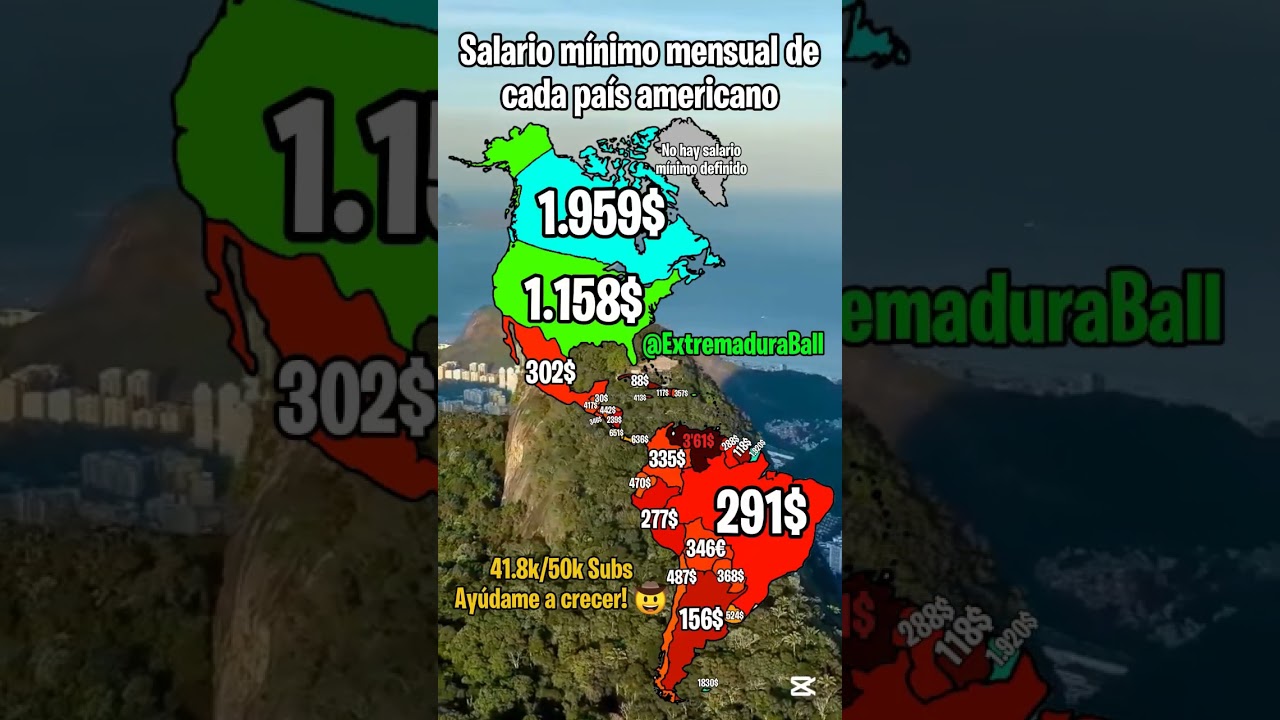 Salario m&iacute;nimo mensual de cada pa&iacute;s americano #mapping #geography #america #shorts #map