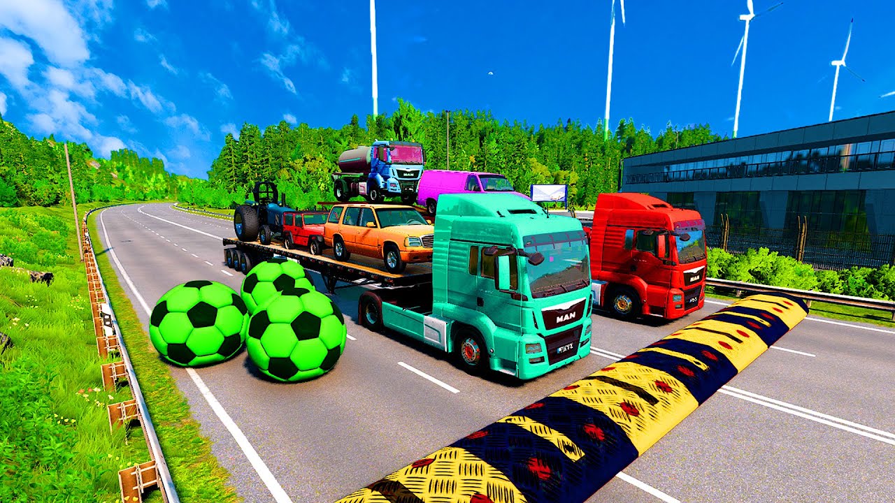 Flatbed Truck Mcqueen | Transportation with Truck - Pothole vs Car #13 - BeamNG.Drive