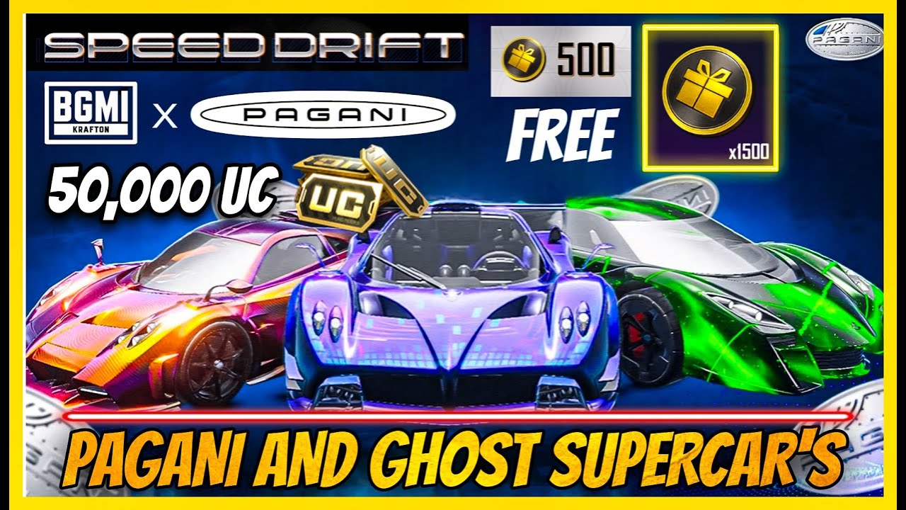 FREE 500 COINS AND UC - PAGANI AND GHOST SUPERCAR SPEED DRIFT / NEW SUPERCAR LUCKY SPIN ( BGMI )