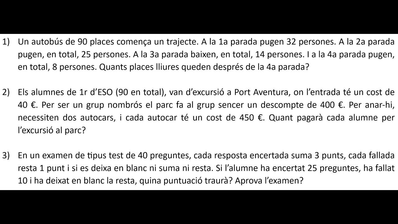 Mates 1r ESO Problemes amb nombres enters